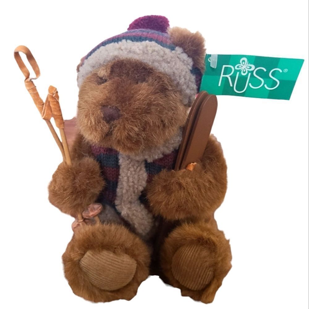 Vintage Russ Collectible Ski Bear Parka Skis Poles 8" Original Tags